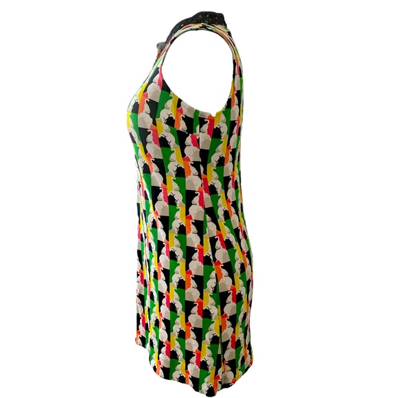 Crown & Ivy sleeves mini dress with elephants novelty print green black white S - Picture 2 of 9